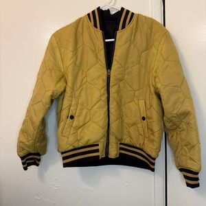 Reversible Bomber Jacket Black flight Satin to Mustard Yellow Hex Quilted Women